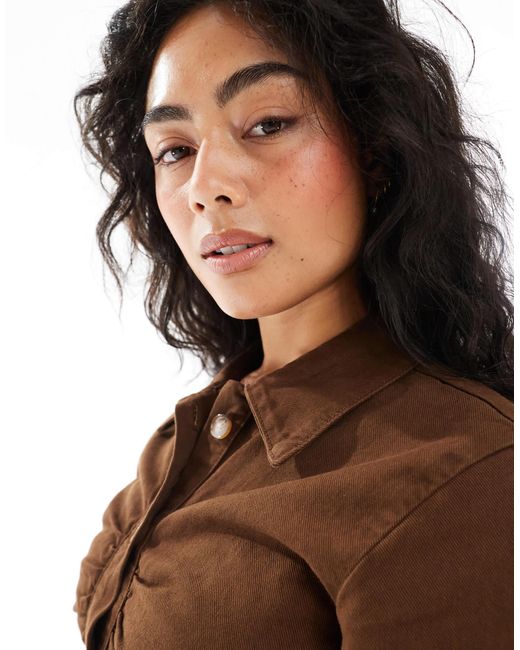 ASOS Brown Denim Ruched Front Mini Dress
