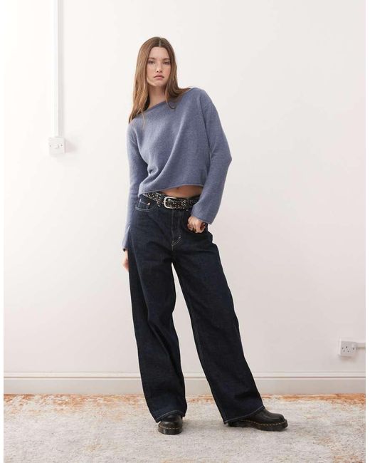 Monki Gebreide Trui Met Uitlopende Mouwen in het Blue