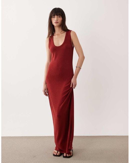 ASOS Red Lightweight Boucle Scoop Maxi Dress