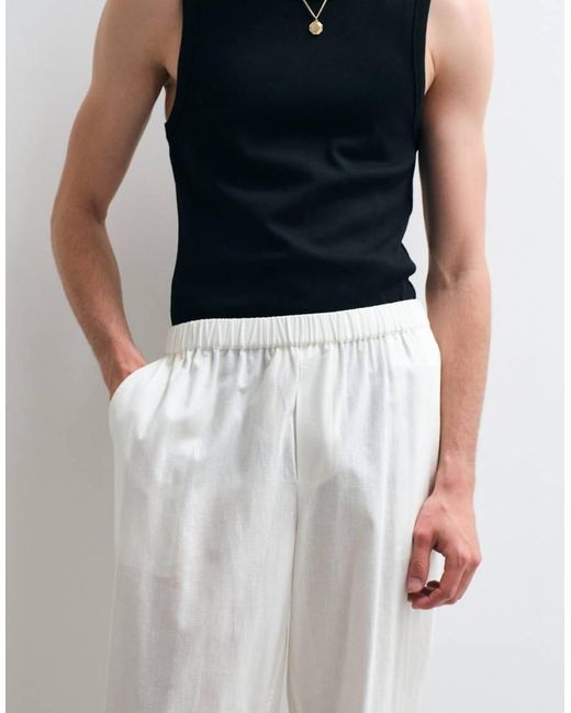ASOS COLLECTIVE White Ac-b-253 Classic Straight Fit Cotton Pants With Linen for men