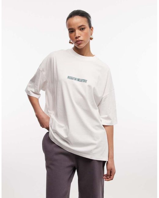 ASOS Blue Weekend Collective Icon Oversized T-Shirt With Stacked Back Logo