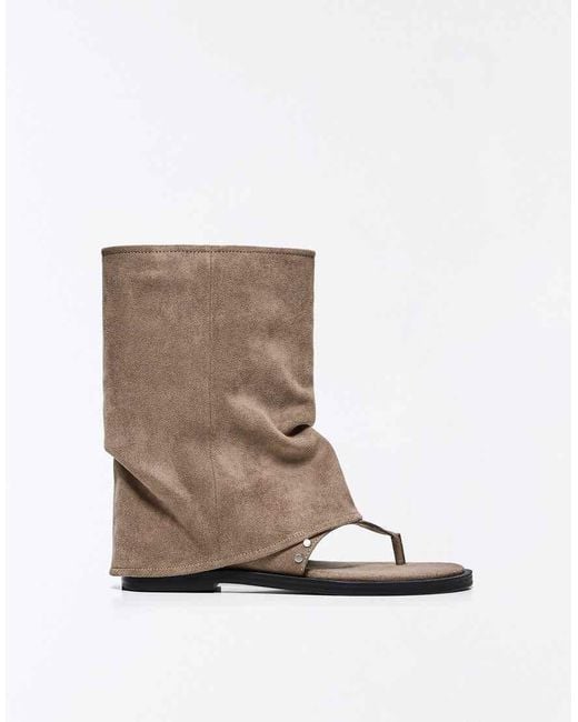 Bershka Brown Flat Thong Slider Sandals