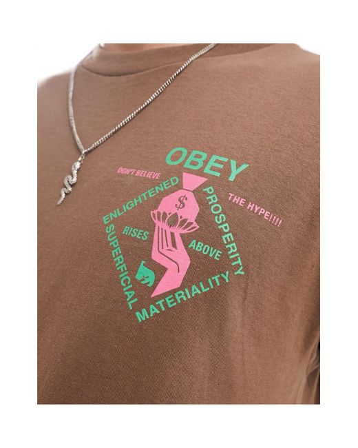 T-shirt a maniche corte unisex con grafica spirituale di Obey in Brown