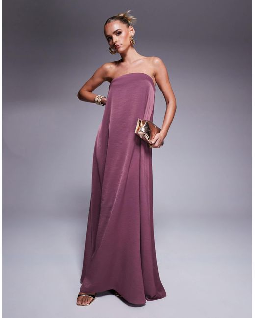 Asos design petite - robe trapèze longue à corsage bandeau - mauve foncé ASOS en coloris Purple