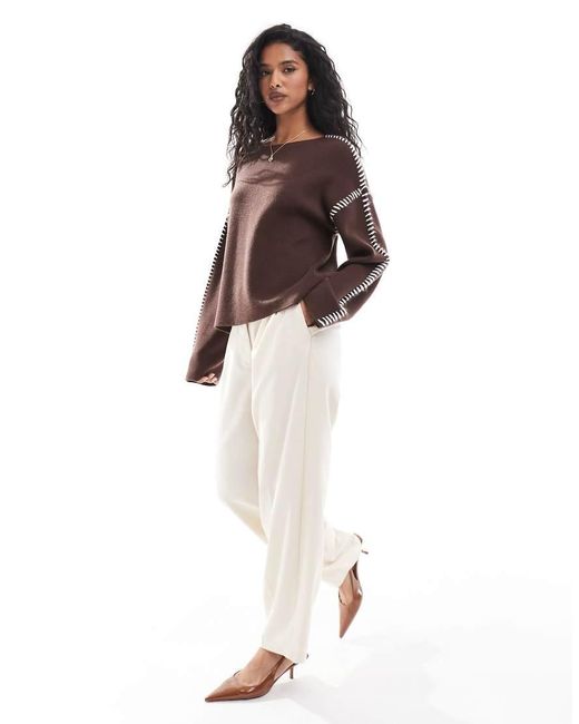 Y.A.S Brown Contrast Stitch Detail Jumper