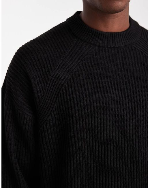 ASOS Black Oversized Boxy Fit Knitted Fisherman Rib Jumper for men