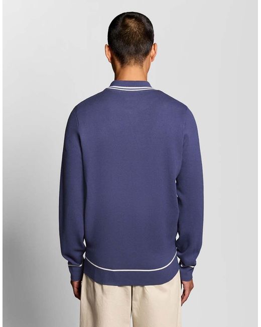 Lyle & Scott Blue Mid Knits Tipped Knitted Zip Through Jacket for men