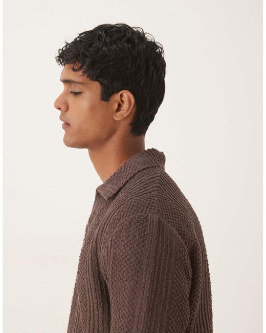 ASOS – langärmliges, strukturiertes relaxed-fit-polohemd in Brown für Herren