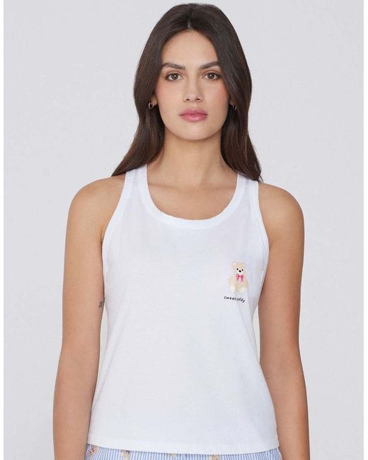 Tezenis White Printed Cotton Camisole