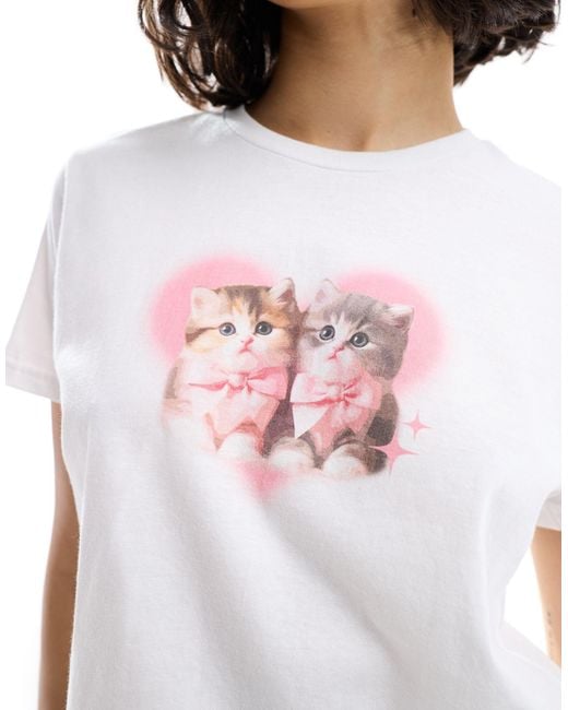 T-shirt à imprimé chatons Miss Selfridge en coloris White