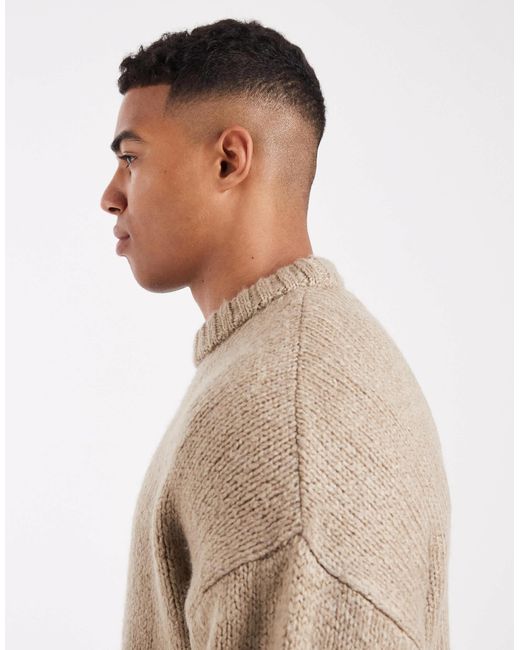 Jack & Jones Natural Oversized Crew Neck Fluffy Yarn Jumper for men