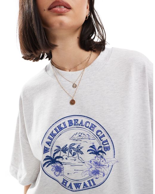 T-shirt boyfriend ghiaccio mélange con grafica di palme "hawaii beach" di ASOS in White