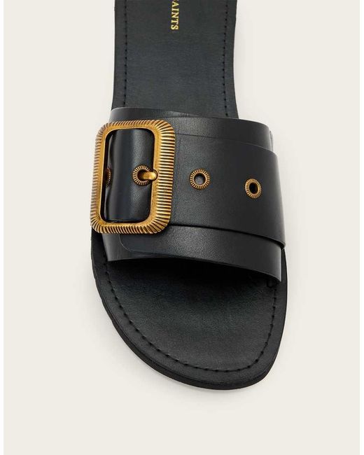 AllSaints Natural Ella Chunky Buckle One Strap Leather Sliders