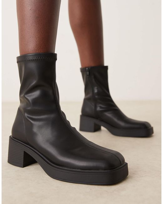 ASOS Natural Wide Fit Raven Smart Mid-heel Boots