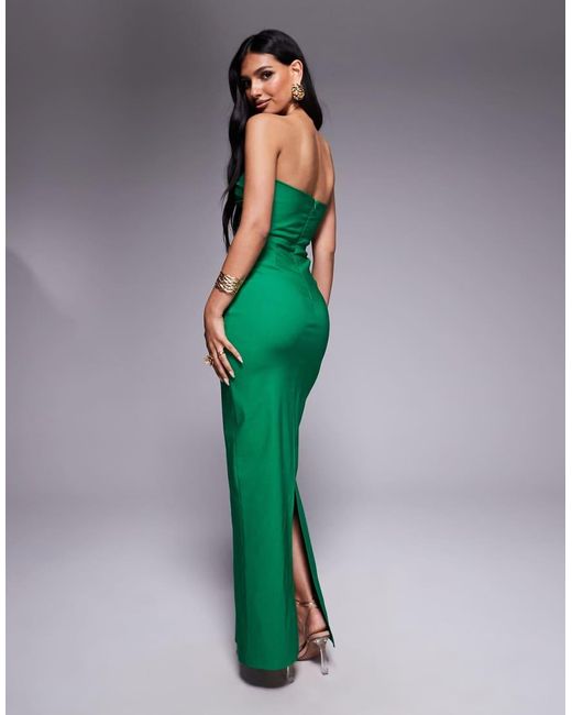 Vesper Green Bengaline Drape Waist Bandeau Maxi Dress