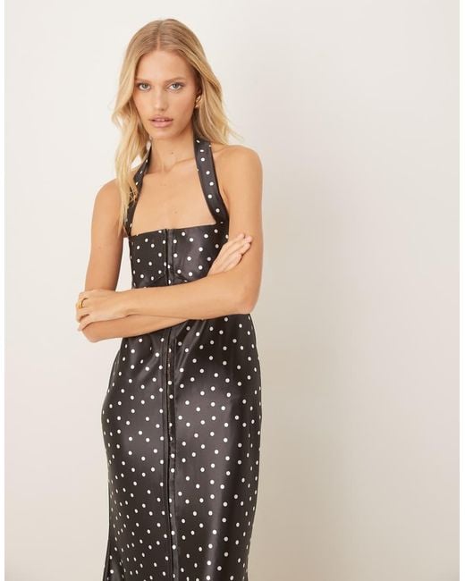 Vestido Midi Con Estampado De De Satén Elástico De ASOS de color Natural