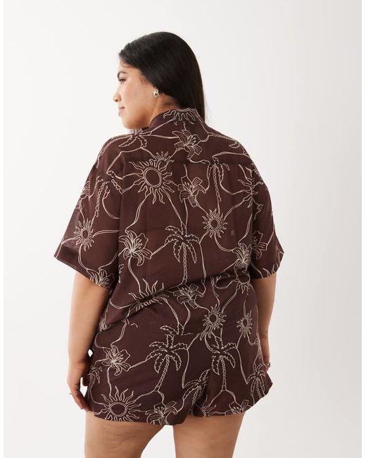 ASOS Brown Asos Design Curve Logan Beach Resort Shirt