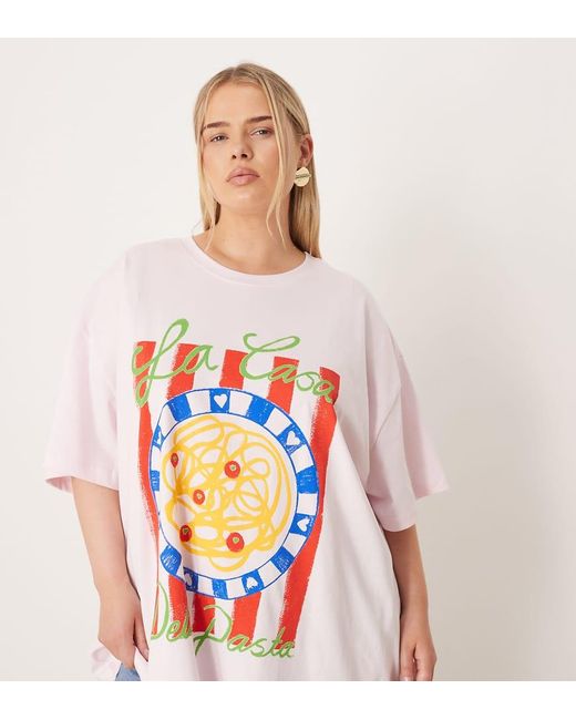 Camiseta Extragrande Con Estampado Gráfico De Pasta De Asos Design Curve ASOS de color Orange