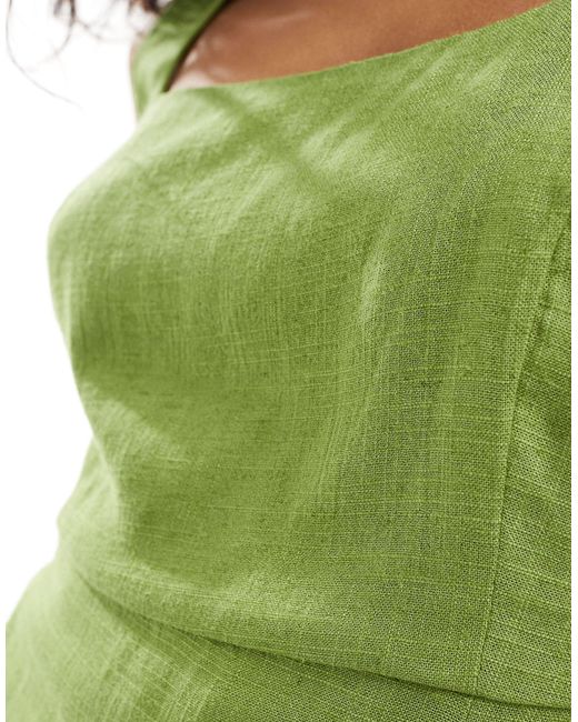 Robe d'été mi-longue à encolure carrée et lien à nouer au dos en lin - kaki ASOS en coloris Green