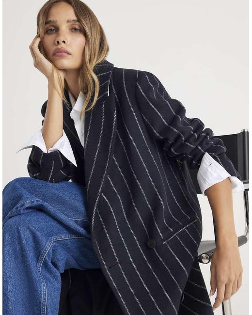 River Island Blue Pinstripe Double Breasted Coat