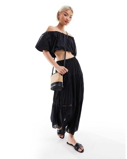 Gonna Midi A Balze Nera Stropicciata Con Inserto di New Look in Black