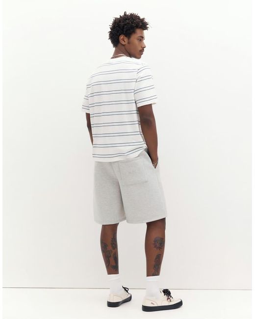 Pull&Bear White Basic Short Sleeve Cotton T-shirt for men