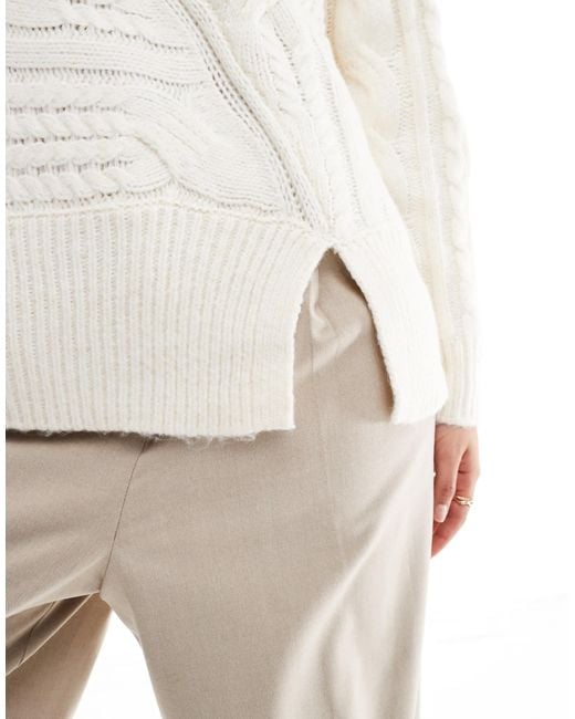 Pieces Natural Spliced Cable Knit Detail Jumper With Split Front