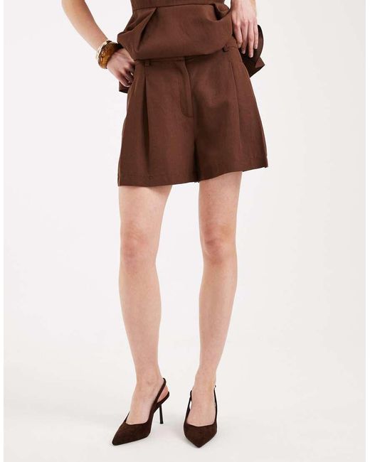 ASOS Brown Tailored A-line Shorts With Linen