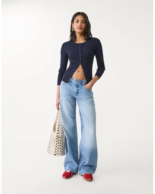 Stradivarius Blue D91 Low Rise Wide Leg Jean