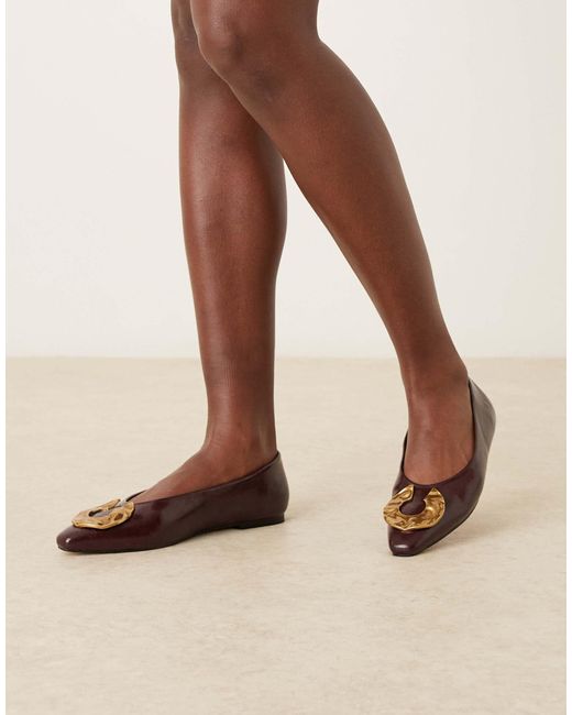 ASOS Natural Lambert Trim Detail Chisel Toe Ballets