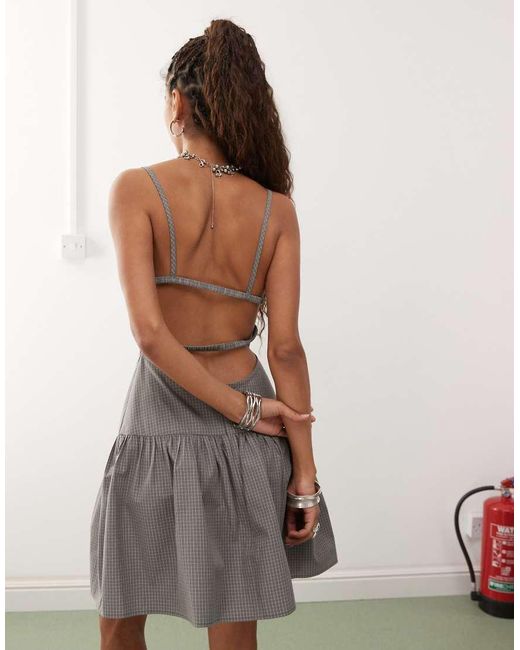 Collusion Gray Scoop Neck Drop Waist Mini Dress