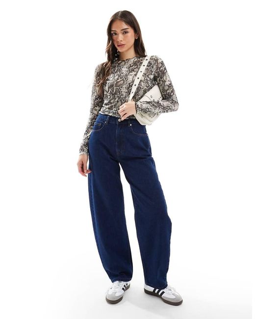 Object Top Van Mesh Met Slangenprint En Lange Mouwen in het Blue
