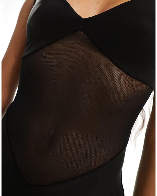naked wardrobe mesh dress Naked Wardrobe mesh insert maxi dress in black