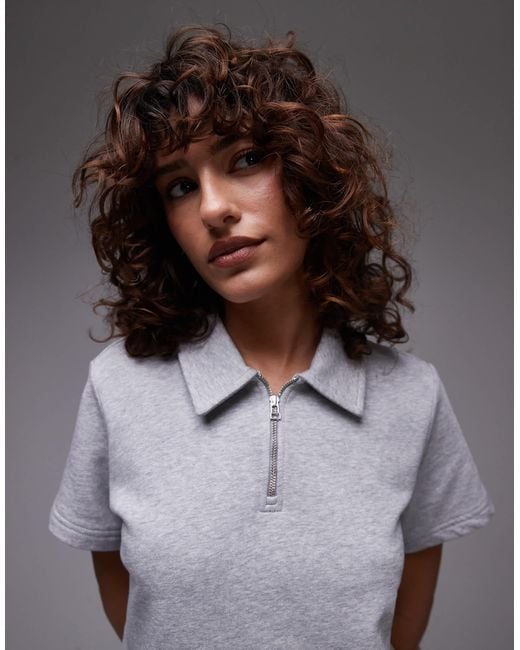 ARKET Gray Quarter Zip Short Sleeve Polo