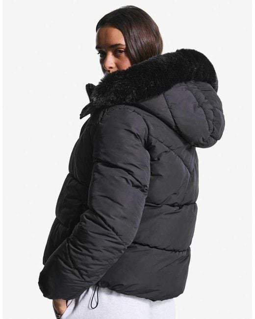 Bershka Black Puffer Jacket With Faux Fur Hood