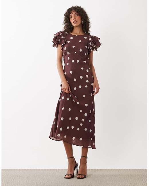 Nobody's Child Red Lola V Neck Back Detail Flutter Sleeve Midi Dress