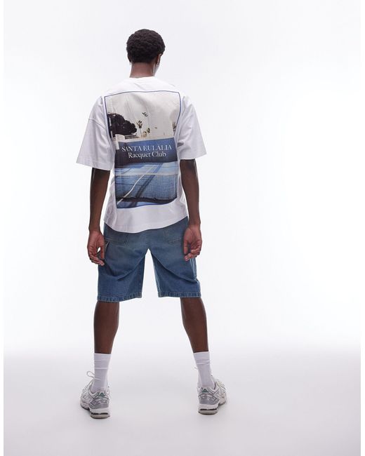 Topman Blue Extreme Oversized Fit T-shirt With Front And Back Racquet Club Patch Print for men