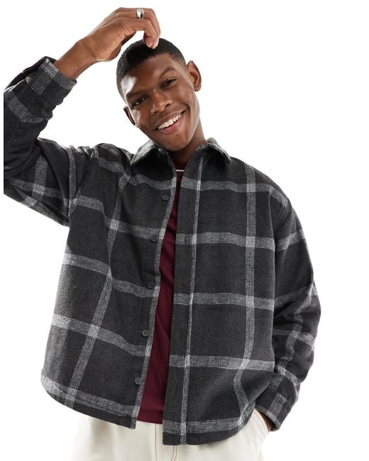 Pull&Bear Black Flannel Check Shirt for men