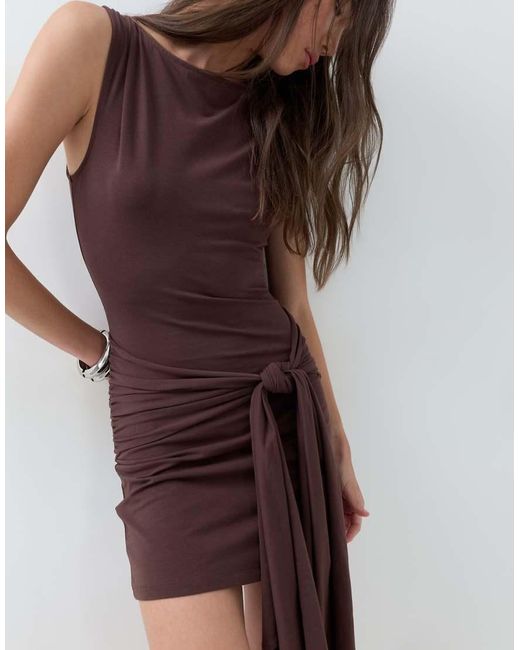 ASOS Brown Cotton Elastane Wrap Mini Dress