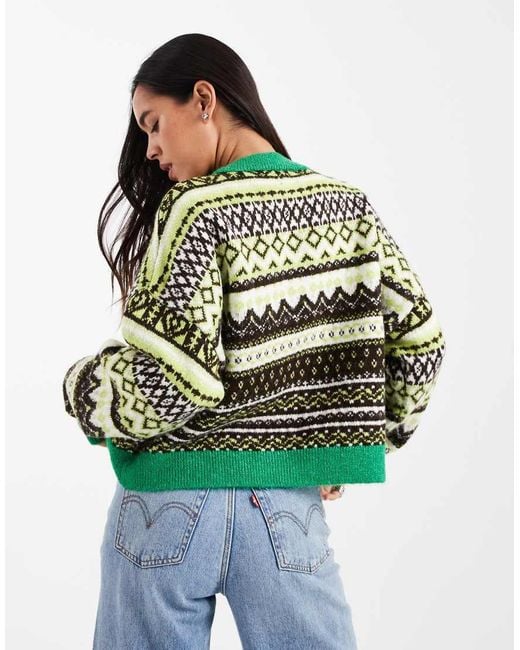 ASOS Green Knitted Fairisle Cardigan