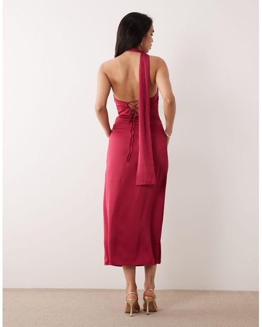ONLY Red Scarf Detail One Shoulder Midaxi Dress