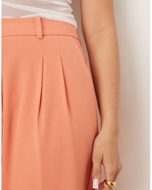 ASOS Orange Tailored Straight Leg Trousers With Pleat Detail