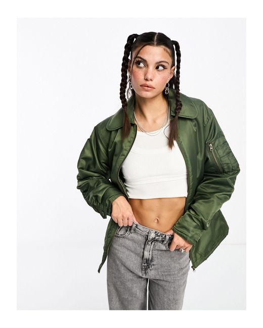Collusion Green Nylon Jacket With With Fitted Waist