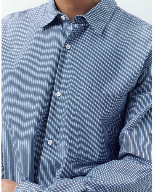 Pull&Bear Blue Striped Long Sleeve Shirt for men