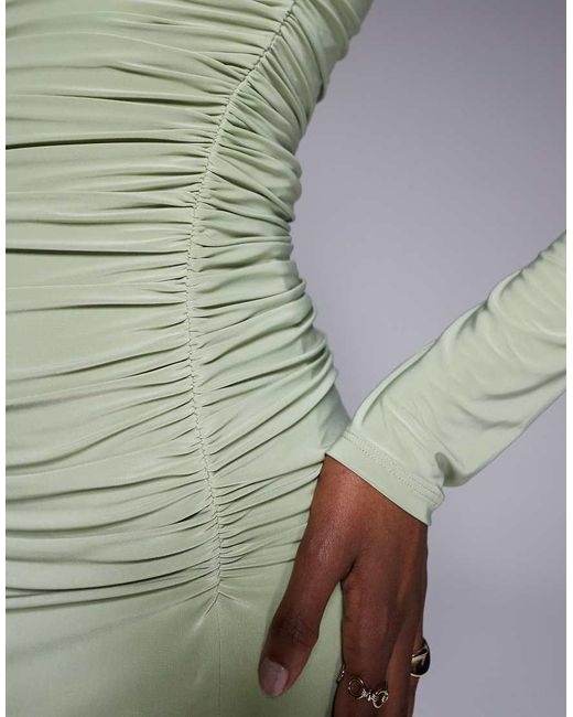ASOS Green Long Sleeve With Drape Detail And Ruching Maxi Dress