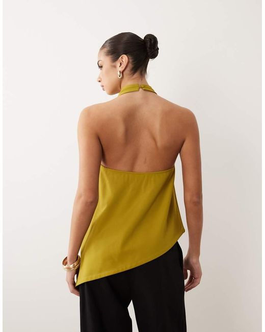 ASOS Green Slinky Twill Longline Cami Top With Asymmetric Hem