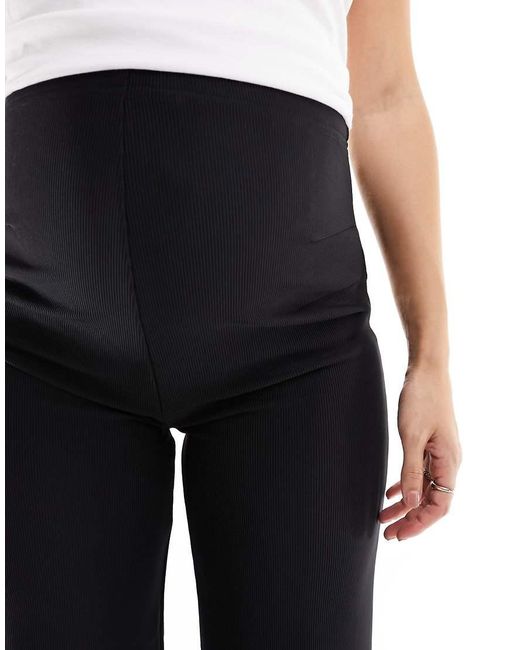 Mama.licious Black Mamalicious Maternity Over The Bump Ribbed Wide Leg Trousers