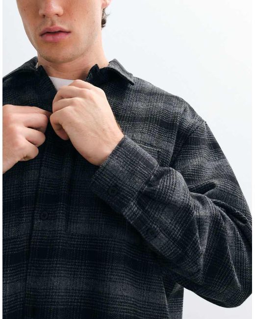 ASOS Gray Oversized Check Flannel Shirt for men