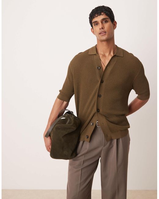 Mango – gehäkeltes hemd in Brown für Herren