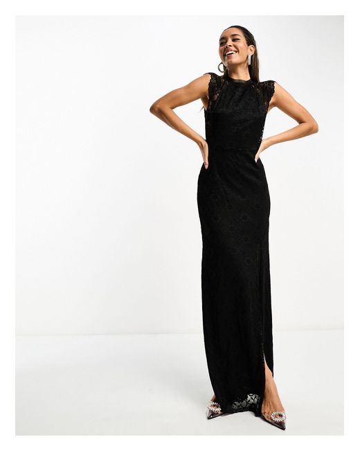 TFNC London Black Full Lace Maxi Dress With High Split